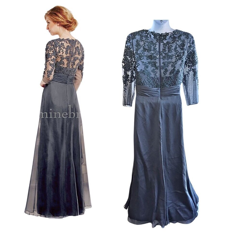 JADE BY JASMINE Iron Gray Alencon Lace Illusion Bodice MOB Gown J165012X Size 18 - Picture 9 of 10